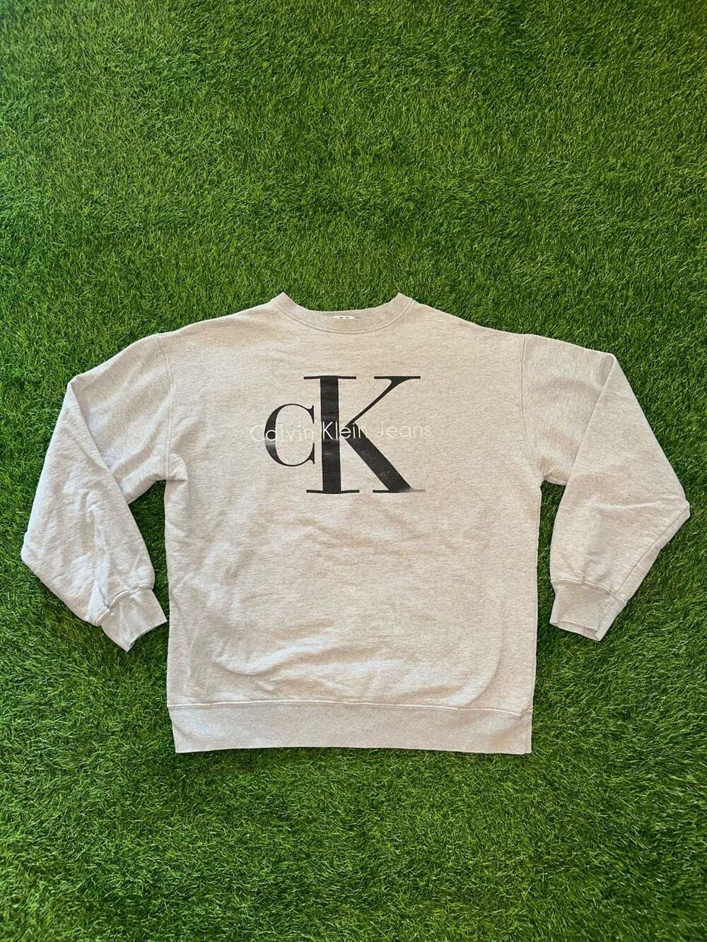 Vintage 90s Calvin Klein Jeans Gray Crewneck Sweatshirt Large cK Monogram